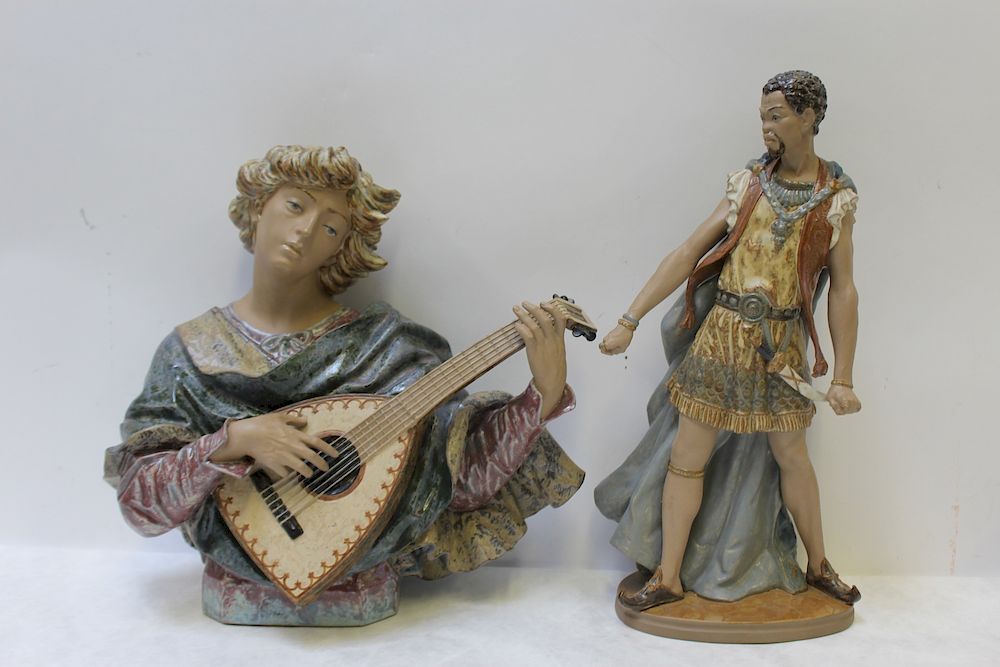 Appraisal: LLADRO Lot of Porcelain Figurines To include a Man playing