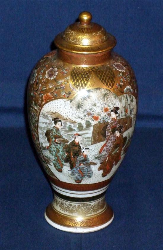 Appraisal: Japanese satsuma pottery baluster vase and cover painted with figures