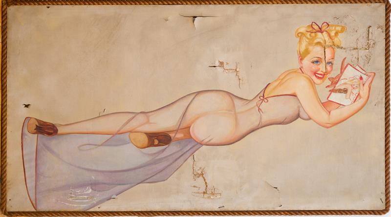 Appraisal: TH CENTURY SCHOOL PIN UP GIRL Oil on canvas with