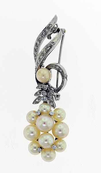 Appraisal: k white gold diamond and pearl pin pendant k white