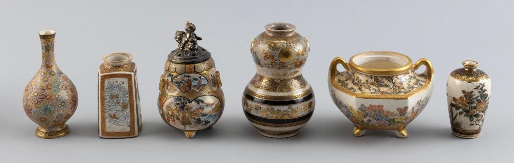 Appraisal: SIX MINIATURE JAPANESE SATSUMA PORCELAIN VESSELS TH CENTURY HEIGHTS FROM