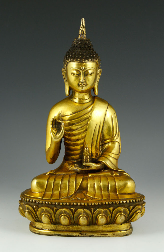 Appraisal: - Chinese Bronze Buddha Chinese figure of Shakyamuni Buddha bronze