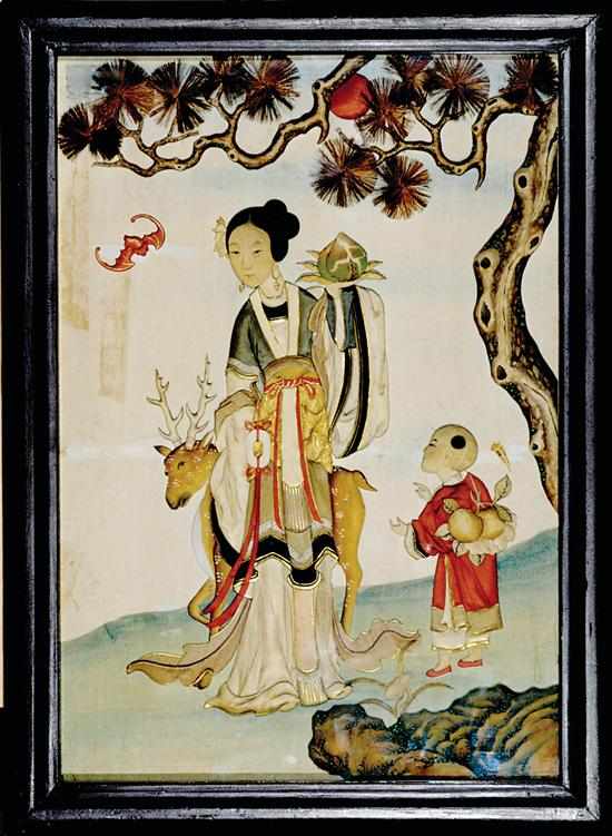 Appraisal: Pair Chinese Export painted and worked silk pictorial panels mid