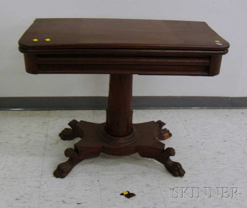 Appraisal: Classical Carved Mahogany and Mahogany Veneer Pedestal-base Card Table