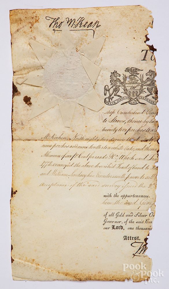 Appraisal: Fragment of an indenture signed by Thomas McKean Exclusive on