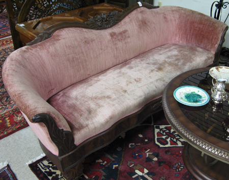 Appraisal: EMPIRE VICTORIAN TRANSITIONAL SERPENTINE-BACK SOFA American mid th century The