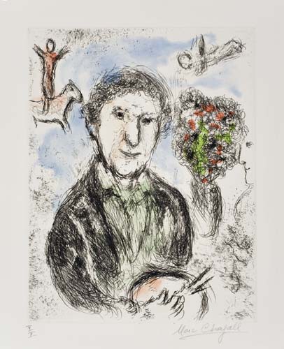 Appraisal: MARC CHAGALL Autoportrait au Bouquet Color etching and aquatint x