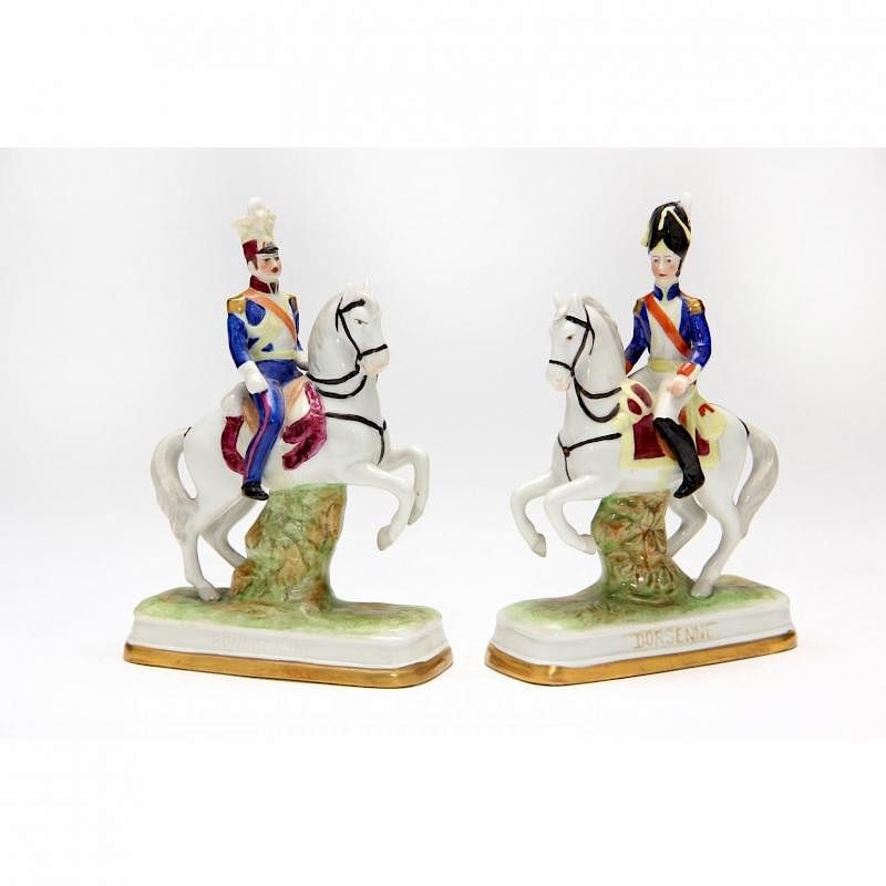 Appraisal: Pair of Sitzendorf Porcelain Military Models each of a figure