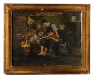 Appraisal: Circle of J G Brown Reading Together Oil Circle of