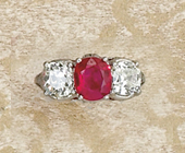 Appraisal: RUBY AND DIAMOND RING Platinum ring set with one oval