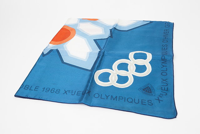 Appraisal: A Grenoble Winter Olympics blue orange and white silk scarf