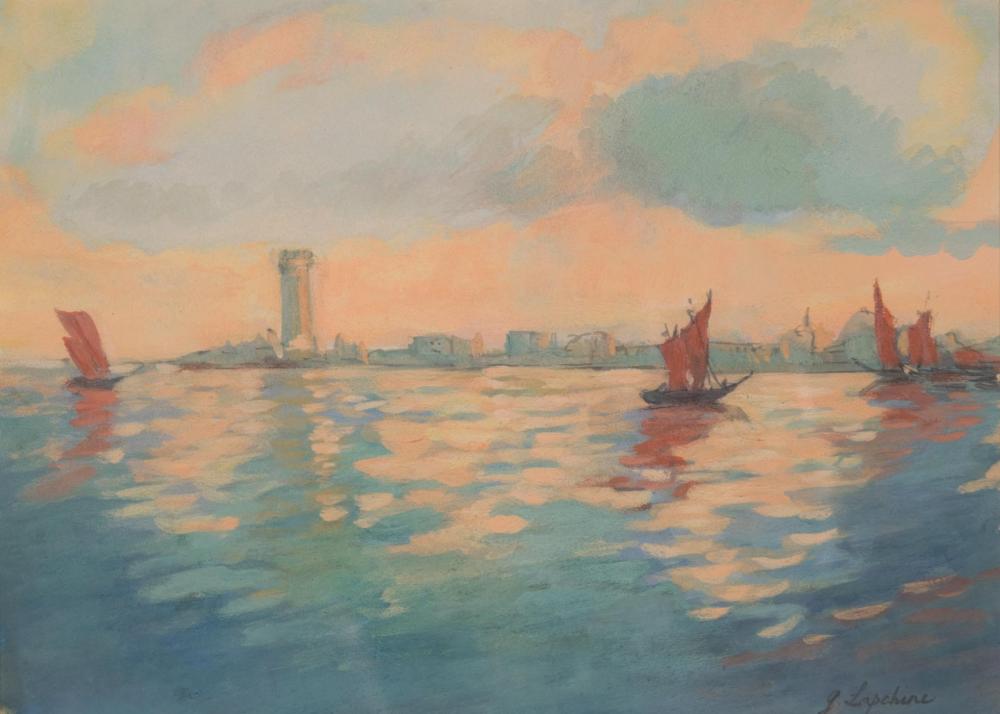 Appraisal: GEORGES LAPCHINE Russia - gouache on board Venice Signed lower