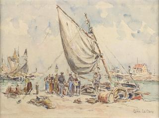 Appraisal: Watercolor Leon Leclerc Leon Leclerc French - Figures and Boats