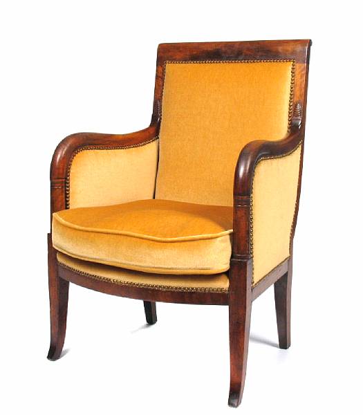 Appraisal: An Empire style mahogany fauteuil height in width in depth