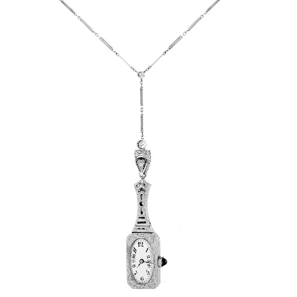 Appraisal: Diamond and Platinum Pendant Watch Edwardian Circa Approx Carat Old