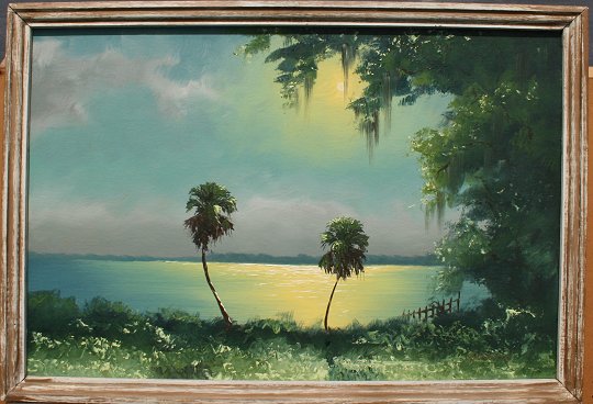 Appraisal: NEWTON Harold American - Florida Highwayman River Landscape with Palms