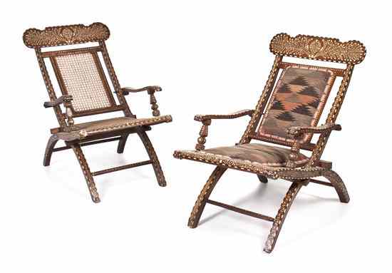 Appraisal: A Pair of Anglo-Indian Bone and Ebony Inset Low Chairs