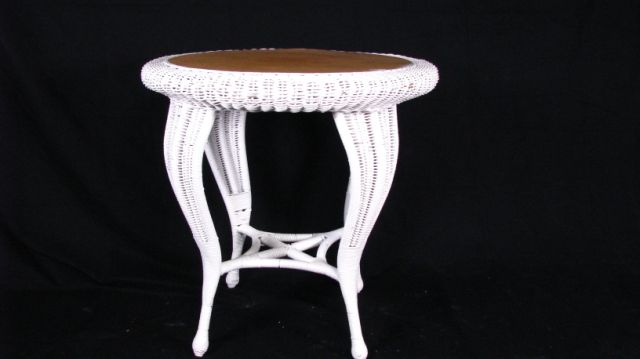 Appraisal: White painted wicker table with natural wood top high and