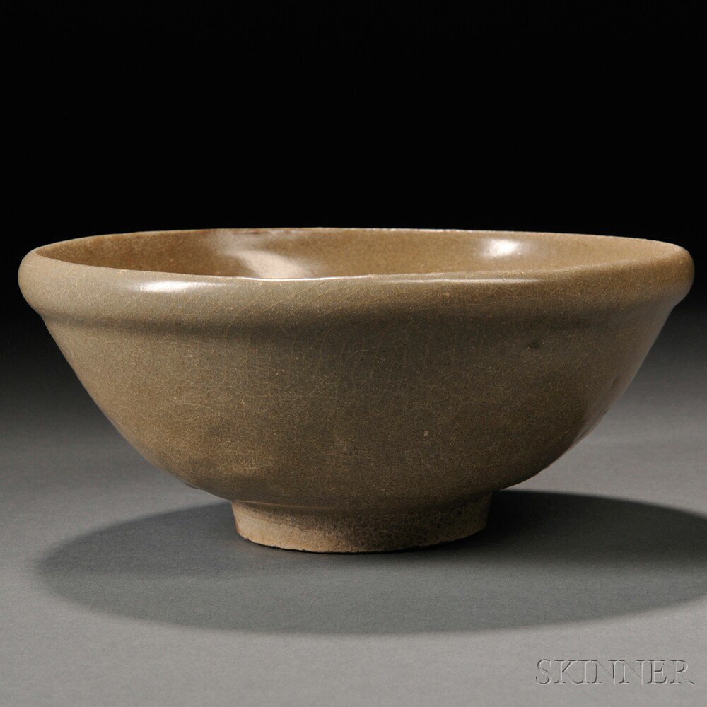 Appraisal: Olive Green-glazed Stoneware Bowl China th century or later thick