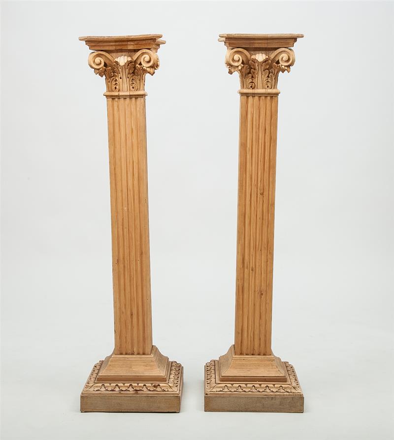 Appraisal: Pair of Neoclassical Style Carved Pine Pedestals With Corinthian capitals