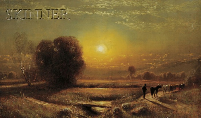 Appraisal: James Fairman American - Sunset Landscape with Cows and Herder