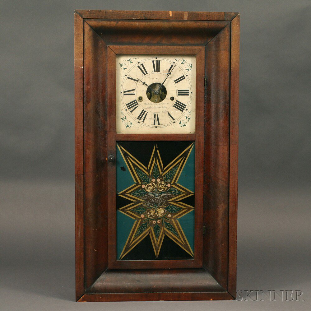 Appraisal: Forestville Manufacturing Co Mahogany Ogee Clock Bristol Connecticut with painted