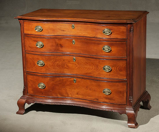 Appraisal: Chippendale Cherry Serpentine Chest of Drawers Connecticut Possibly East Windsor