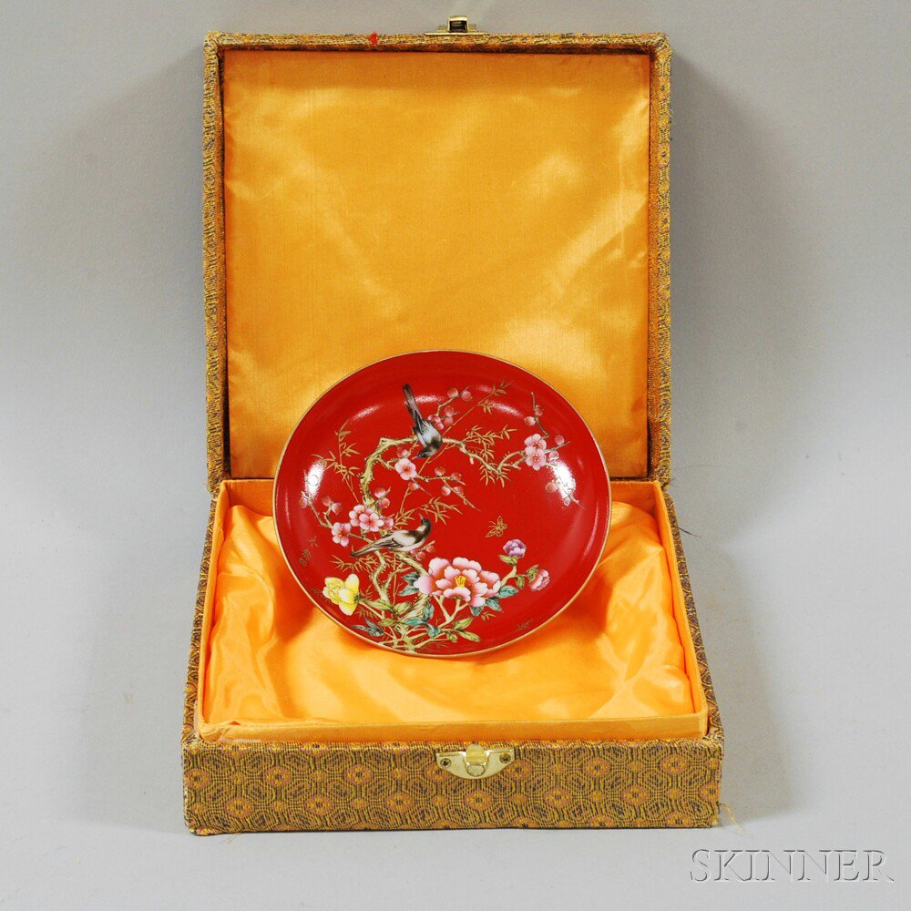 Appraisal: Chinese Famille Rose Porcelain Plate Republic Period decorated with two