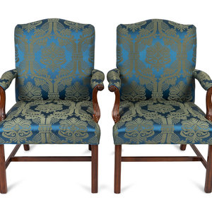 Appraisal: A Pair of Georgian Revival Mahogany Open Armchairs TH CENTURY