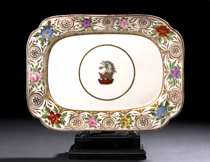 Appraisal: Fine Large English Polychromed and Parcel-Gilt Ironstone Armorial Platter first