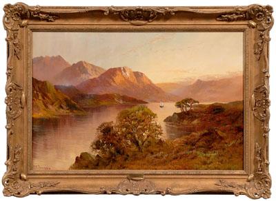 Appraisal: Frank E Jamieson painting British - Highland lake with boat