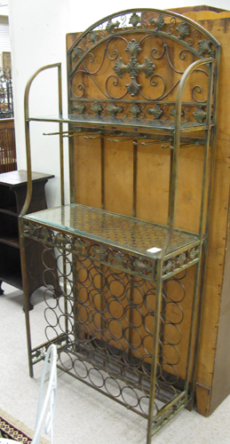 Appraisal: WROUGHT IRON WINE ROOM SERVING STAND having a -bottle wine