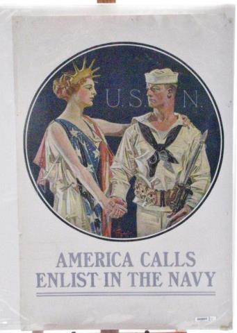 Appraisal: A vintage poster America Calls Enlist in the Navy printed