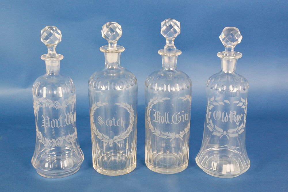 Appraisal: Set of Engraved Crystal Decanters th Century Set of Engraved