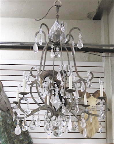 Appraisal: LOUIS XV STYLE WROUGHT IRON AND ROCK CRYSTAL CHANDELIER a