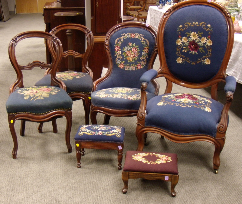 Appraisal: Four Victorian Rococo Revival Needlepoint Upholstered Walnut Parlor Chairs and