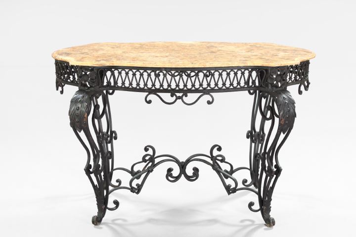 Appraisal: Wrought-Iron and Marble-Top Center Table in the Louis XVI taste