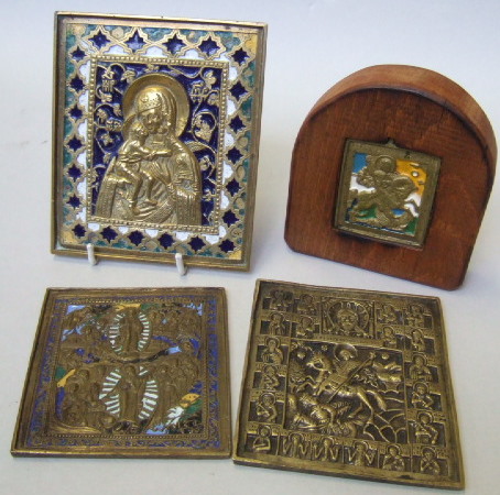 Appraisal: A Russian brass and enamel Icon of rectangular form th