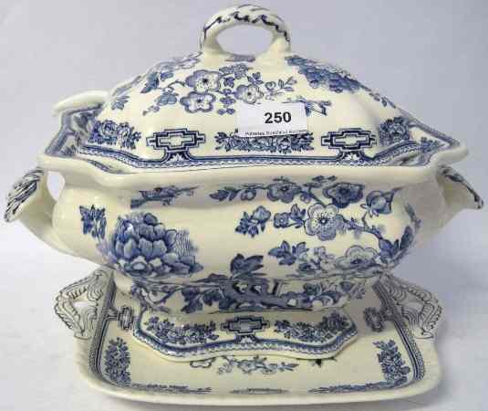 Appraisal: Masons Ironstone Blue White Lidded Tureen and Tray Height cm