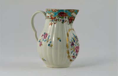 Appraisal: A fluted Worcester jug painted with an oval panel of