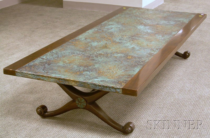 Appraisal: Modern Neoclassical Patinated Brass-mounted Mahogany Low Table with X-form Base