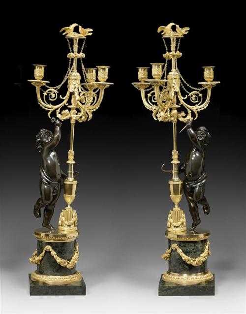 Appraisal: PAIR OF CANDELABRAS AUX AMOURS Louis XVI J L PRIEUR