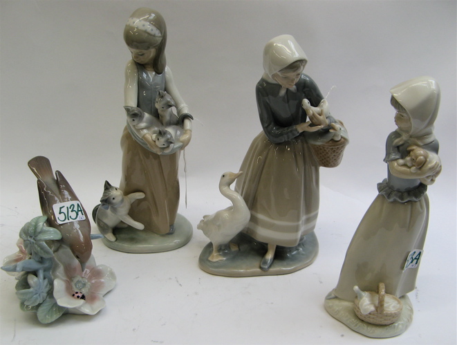 Appraisal: FOUR LLADRO NAO GLAZED LLADRO PORCELAIN FIGURES Lladro girl with