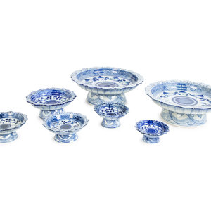 Appraisal: Seven Thai Blue and White Porcleain Tazze TH CENTURY the