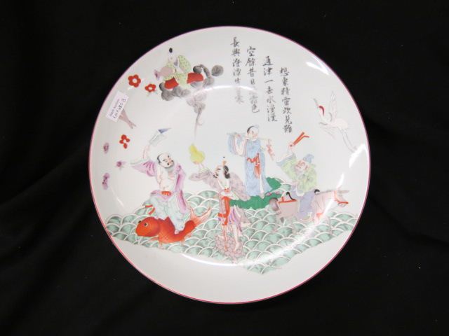 Appraisal: Chinese Porcelain Charger immortals with claigraphy diameter excellent