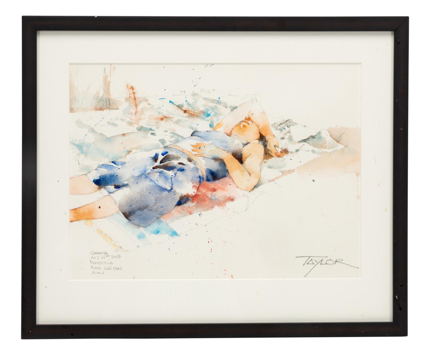 Appraisal: JAMES TAYLOR CORRINA WOMAN RECLINING WATERCOLOR James Wellington Taylor Jr