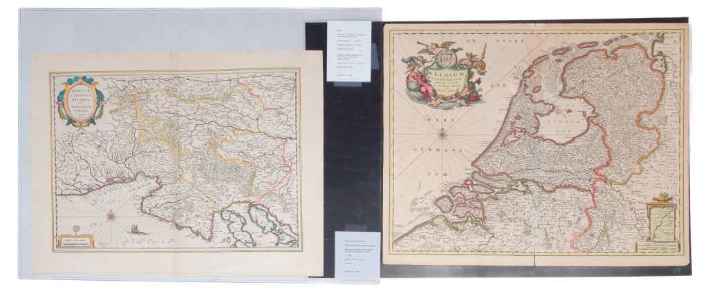 Appraisal: TWO EUROPEAN MAPS Mid th century hand colored engravings on