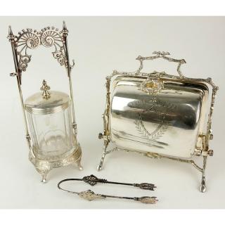 Appraisal: Grouping of Two Antique Victorian Style Tabletop Items Grouping of