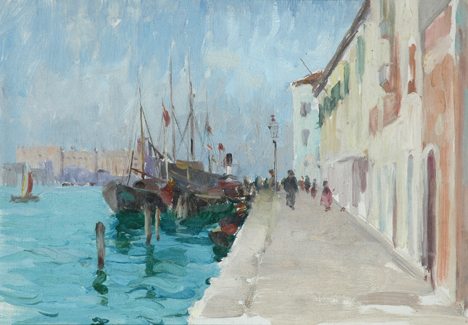 Appraisal: Josephine Muntz-Adams - Moored Boats Venice oil on paper x