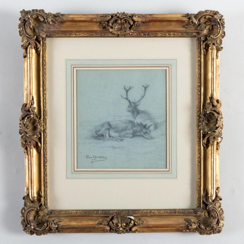 Appraisal: Rosa Bonheur - Two Reclining Deer Pencil with white highlights